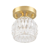 Dome Flush Mount Light Modernism Dimpled Crystal 1 Light Brass Ceiling Light Fixture for Corridor Clearhalo 'Ceiling Lights' 'Close To Ceiling Lights' 'Close to ceiling' 'Flush mount' 'Industrial Flush Mount' Lighting' 221953