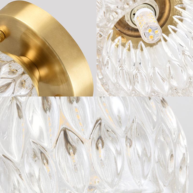 Dome Flush Mount Light Modernism Dimpled Crystal 1 Light Brass Ceiling Light Fixture for Corridor Clearhalo 'Ceiling Lights' 'Close To Ceiling Lights' 'Close to ceiling' 'Flush mount' 'Industrial Flush Mount' Lighting' 221955
