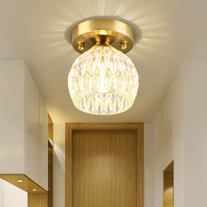 Dome Flush Mount Light Modernism Dimpled Crystal 1 Light Brass Ceiling Light Fixture for Corridor Brass Clearhalo 'Ceiling Lights' 'Close To Ceiling Lights' 'Close to ceiling' 'Flush mount' 'Industrial Flush Mount' Lighting' 221956