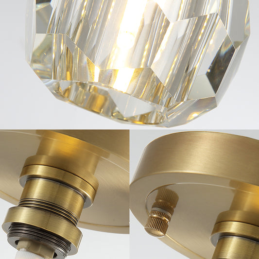 Globe Flush Mount Light Contemporary Faceted Crystal Shade 1 Light Brass Ceiling Fixture for Corridor Clearhalo 'Ceiling Lights' 'Close To Ceiling Lights' 'Close to ceiling' 'Semi-flushmount' Lighting' 221962