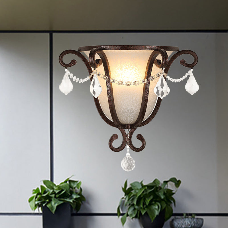 Rust Urn Shaped Wall Sconce Lamp Antique Style 1 Light Frosted Handblown Glass Sconce Lighting for Living Room Clearhalo 'Cast Iron' 'Glass' 'Industrial' 'Modern wall lights' 'Modern' 'Tiffany' 'Traditional wall lights' 'Wall Lamps & Sconces' 'Wall Lights' Lighting' 222033