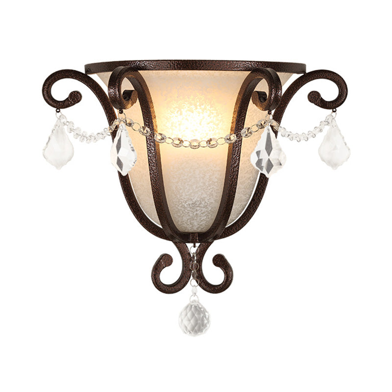 Rust Urn Shaped Wall Sconce Lamp Antique Style 1 Light Frosted Handblown Glass Sconce Lighting for Living Room Clearhalo 'Cast Iron' 'Glass' 'Industrial' 'Modern wall lights' 'Modern' 'Tiffany' 'Traditional wall lights' 'Wall Lamps & Sconces' 'Wall Lights' Lighting' 222034
