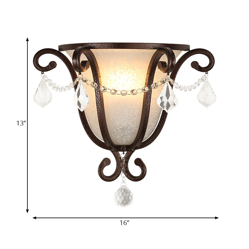 Rust Urn Shaped Wall Sconce Lamp Antique Style 1 Light Frosted Handblown Glass Sconce Lighting for Living Room Clearhalo 'Cast Iron' 'Glass' 'Industrial' 'Modern wall lights' 'Modern' 'Tiffany' 'Traditional wall lights' 'Wall Lamps & Sconces' 'Wall Lights' Lighting' 222035