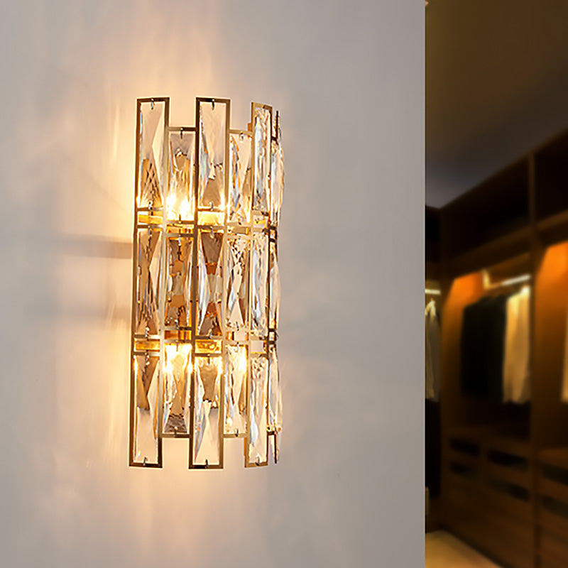 Clear Crystal Block Wall Sconce Modernist Style 4 Lights Gold Finish Wall Mount Light for Corridor, 11"/17" Wide - Gold - Clearhalo - 'Modern wall lights' - 'Modern' - 'Wall Lamps & Sconces' - 'Wall Lights' - Lighting' - 222036