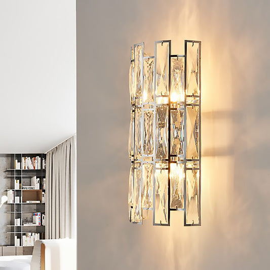 Clear Crystal Block Wall Sconce Modernist Style 4 Lights Gold Finish Wall Mount Light for Corridor, 11"/17" Wide Clearhalo 'Modern wall lights' 'Modern' 'Wall Lamps & Sconces' 'Wall Lights' Lighting' 222037
