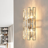 Clear Crystal Block Wall Sconce Modernist Style 4 Lights Gold Finish Wall Mount Light for Corridor, 11"/17" Wide Clearhalo 'Modern wall lights' 'Modern' 'Wall Lamps & Sconces' 'Wall Lights' Lighting' 222037