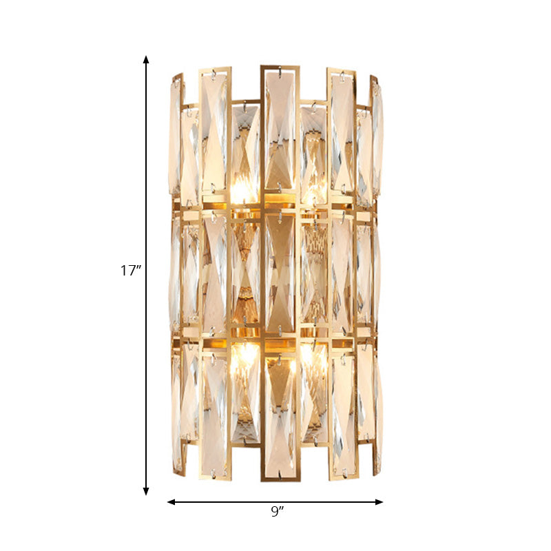 Clear Crystal Block Wall Sconce Modernist Style 4 Lights Gold Finish Wall Mount Light for Corridor, 11"/17" Wide - Clearhalo - 'Modern wall lights' - 'Modern' - 'Wall Lamps & Sconces' - 'Wall Lights' - Lighting' - 222039