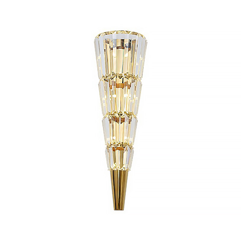 Layered Wall Mount Lighting Vintage Style Clear Crystal 6/8 Lights Golden Wall Sconce for Living Room, 21"/27.5" Height - Clearhalo - 'Modern wall lights' - 'Modern' - 'Wall Lamps & Sconces' - 'Wall Lights' - Lighting' - 222053