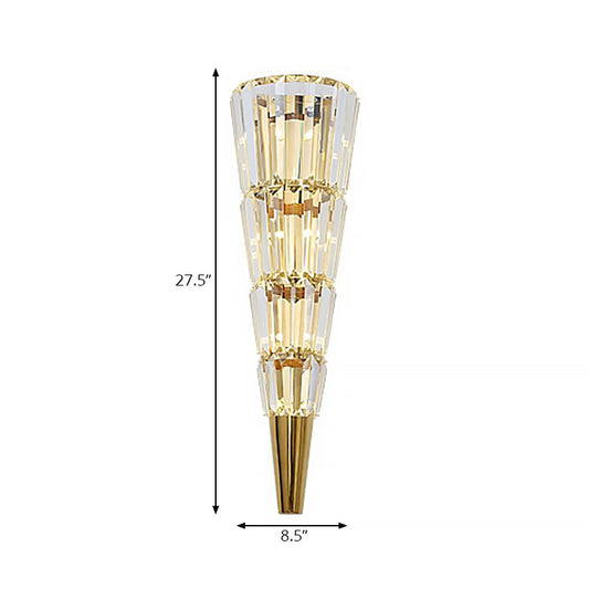 Layered Wall Mount Lighting Vintage Style Clear Crystal 6/8 Lights Golden Wall Sconce for Living Room, 21"/27.5" Height Clearhalo 'Modern wall lights' 'Modern' 'Wall Lamps & Sconces' 'Wall Lights' Lighting' 222054
