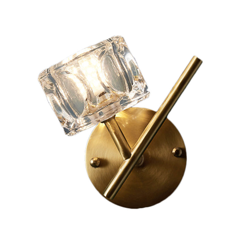 1/2-Light Bedroom Wall Lighting Contemporary Style Brass Finish with Square Clear Crystal Shade Clearhalo 'Modern wall lights' 'Modern' 'Wall Lamps & Sconces' 'Wall Lights' Lighting' 222063
