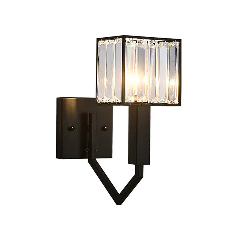 Black Finish Rectangle Wall Lamp Modernist Style 1 Light Clear Crystal and Metal Wall Sconce Fixture - Clearhalo - 'Modern wall lights' - 'Modern' - 'Wall Lamps & Sconces' - 'Wall Lights' - Lighting' - 222070