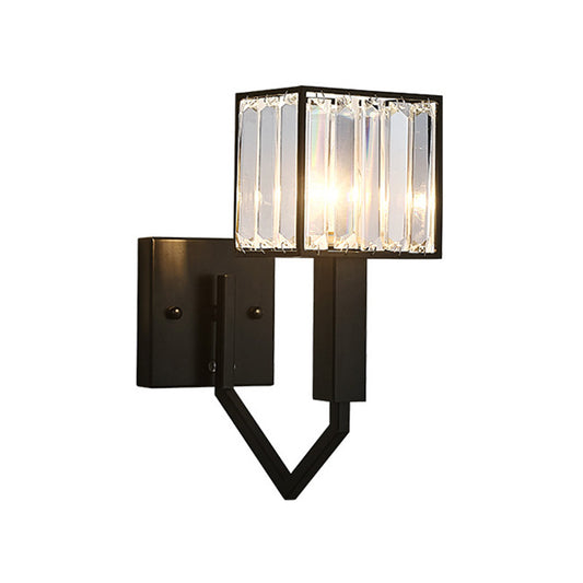 Black Finish Rectangle Wall Lamp Modernist Style 1 Light Clear Crystal and Metal Wall Sconce Fixture Clearhalo 'Modern wall lights' 'Modern' 'Wall Lamps & Sconces' 'Wall Lights' Lighting' 222070