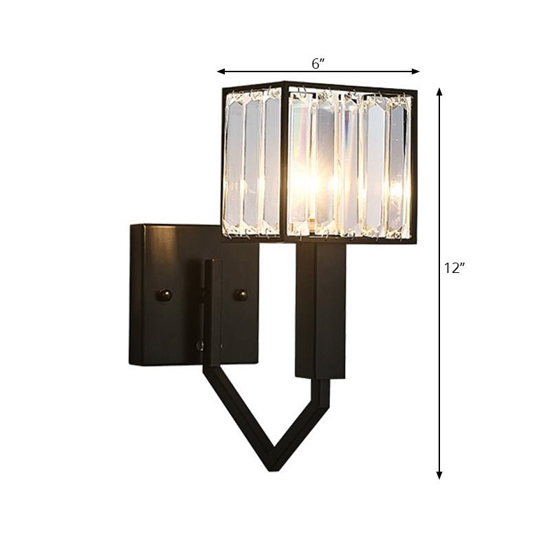 Black Finish Rectangle Wall Lamp Modernist Style 1 Light Clear Crystal and Metal Wall Sconce Fixture - Clearhalo - 'Modern wall lights' - 'Modern' - 'Wall Lamps & Sconces' - 'Wall Lights' - Lighting' - 222071