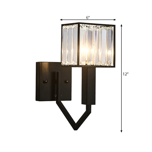 Black Finish Rectangle Wall Lamp Modernist Style 1 Light Clear Crystal and Metal Wall Sconce Fixture Clearhalo 'Modern wall lights' 'Modern' 'Wall Lamps & Sconces' 'Wall Lights' Lighting' 222071