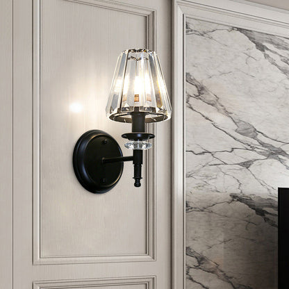 Clear Crystal Cone Wall Mount Light Contemporary Style 1 Bulb Black Finish Wall Lamp for Bedroom Black A Clearhalo 'Modern wall lights' 'Modern' 'Wall Lamps & Sconces' 'Wall Lights' Lighting' 222072