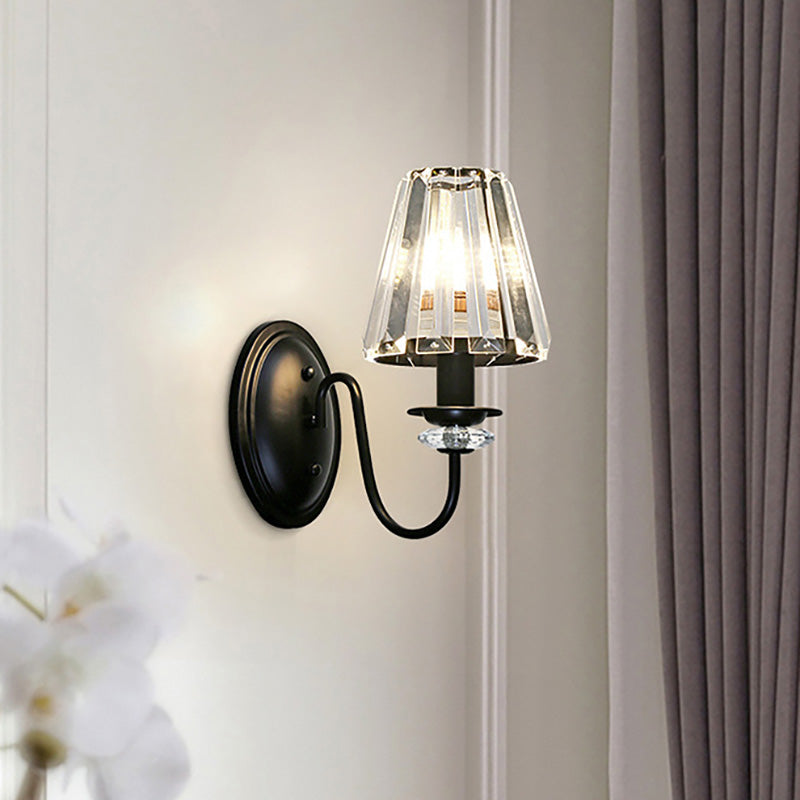 Clear Crystal Cone Wall Mount Light Contemporary Style 1 Bulb Black Finish Wall Lamp for Bedroom - Black - B - Clearhalo - 'Modern wall lights' - 'Modern' - 'Wall Lamps & Sconces' - 'Wall Lights' - Lighting' - 222077