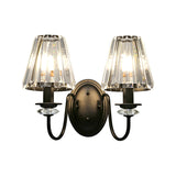 Clear Crystal Prism Wall Sconce Lamp Modernist 2 Lights Black Finish Wall Light with Cone Shade and Gooseneck Arm Clearhalo 'Cast Iron' 'Glass' 'Industrial' 'Modern wall lights' 'Modern' 'Tiffany' 'Traditional wall lights' 'Wall Lamps & Sconces' 'Wall Lights' Lighting' 222081