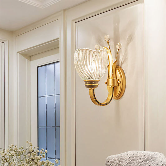 Modernist 1/2-Light Wall Lighting with Clear Crystal Shade Brass Finish Bowl Wall Sconce for Living Room 1.0 Brass Clearhalo 'Modern wall lights' 'Modern' 'Wall Lamps & Sconces' 'Wall Lights' Lighting' 222083