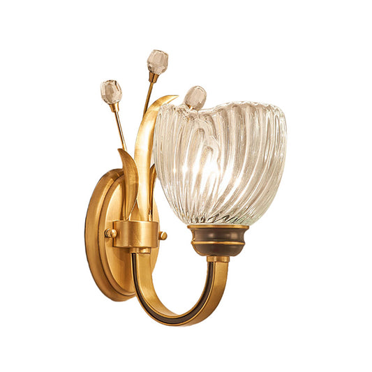 Modernist 1/2-Light Wall Lighting with Clear Crystal Shade Brass Finish Bowl Wall Sconce for Living Room Clearhalo 'Modern wall lights' 'Modern' 'Wall Lamps & Sconces' 'Wall Lights' Lighting' 222085