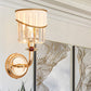Tapered Fabric Shade Wall Light Modern Style 1 Head Gold Wall Mount Lamp with Clear Crystal Prism and Curved Arm Clearhalo 'Cast Iron' 'Glass' 'Industrial' 'Modern wall lights' 'Modern' 'Tiffany' 'Traditional wall lights' 'Wall Lamps & Sconces' 'Wall Lights' Lighting' 222110