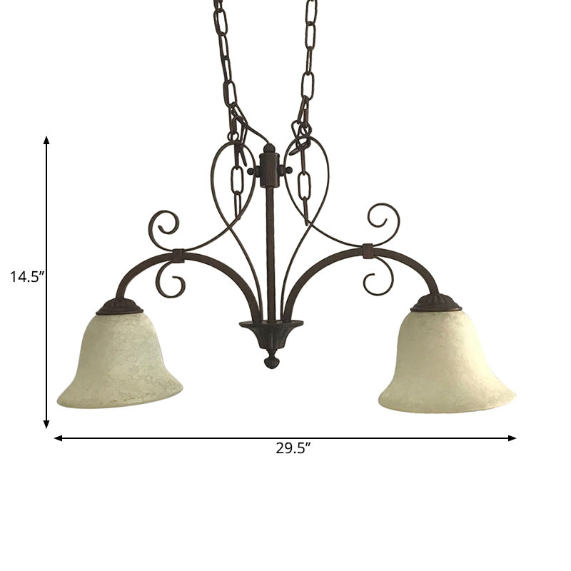 Brown Bell Island Pendant Classic White Glass 2 Bulbs Dining Room Hanging Ceiling Light Clearhalo 'Ceiling Lights' 'Glass shade' 'Glass' 'Island Lights' Lighting' 222177