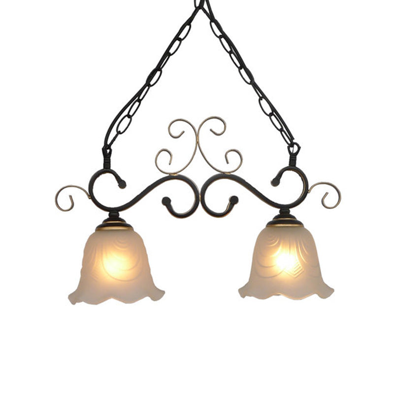 Flared Frosted Glass Hanging Pendant Light Traditional 2/3 Lights Dining Room Island Lighting Fixture in Black Clearhalo 'Ceiling Lights' 'Glass shade' 'Glass' 'Island Lights' Lighting' 222180