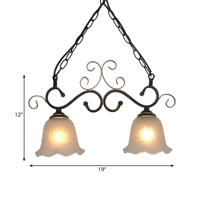 Flared Frosted Glass Hanging Pendant Light Traditional 2/3 Lights Dining Room Island Lighting Fixture in Black Clearhalo 'Ceiling Lights' 'Glass shade' 'Glass' 'Island Lights' Lighting' 222181