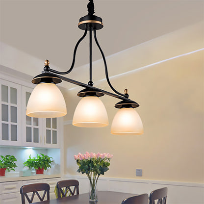 White Glass Barrel Shape Island Lighting Classic 3 Lights Dining Room Hanging Pendant Light in Black Black Clearhalo 'Ceiling Lights' 'Glass shade' 'Glass' 'Island Lights' Lighting' 222198