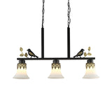 Bell Dining Room Island Pendant Light Classic Frosted Glass 3 Lights Black Hanging Lamp Kit with Birds Clearhalo 'Ceiling Lights' 'Glass shade' 'Glass' 'Island Lights' Lighting' 222210
