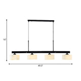 Traditional Drum Island Pendant 4 Lights White Glass Hanging Light Kit in Black for Dining Room Clearhalo 'Ceiling Lights' 'Glass shade' 'Glass' 'Island Lights' Lighting' 222241