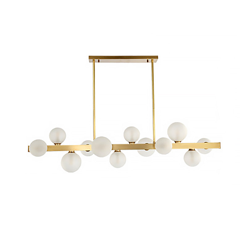 Spherical Frosted Glass Hanging Pendant Light Traditional 7/12 Lights Dining Room Island Lighting Fixture in Gold Clearhalo 'Ceiling Lights' 'Glass shade' 'Glass' 'Island Lights' Lighting' 222272