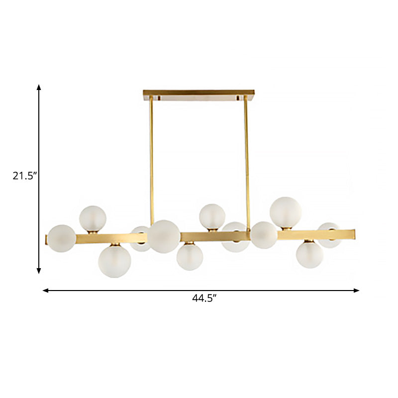 Spherical Frosted Glass Hanging Pendant Light Traditional 7/12 Lights Dining Room Island Lighting Fixture in Gold Clearhalo 'Ceiling Lights' 'Glass shade' 'Glass' 'Island Lights' Lighting' 222273