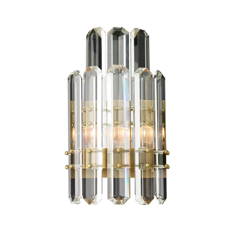 1/2-Bulb Bedside Wall Sconce Contemporary Style Chrome/Gold Wall Mounted Lamp with Clear Crystal Prism Clearhalo 'Art deco wall lights' 'Industrial wall lights' 'Industrial' 'Middle century wall lights' 'Modern wall lights' 'Modern' 'Tiffany' 'Wall Lamps & Sconces' 'Wall Lights' Lighting' 222282