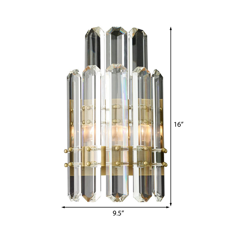 1/2-Bulb Bedside Wall Sconce Contemporary Style Chrome/Gold Wall Mounted Lamp with Clear Crystal Prism Clearhalo 'Art deco wall lights' 'Industrial wall lights' 'Industrial' 'Middle century wall lights' 'Modern wall lights' 'Modern' 'Tiffany' 'Wall Lamps & Sconces' 'Wall Lights' Lighting' 222283
