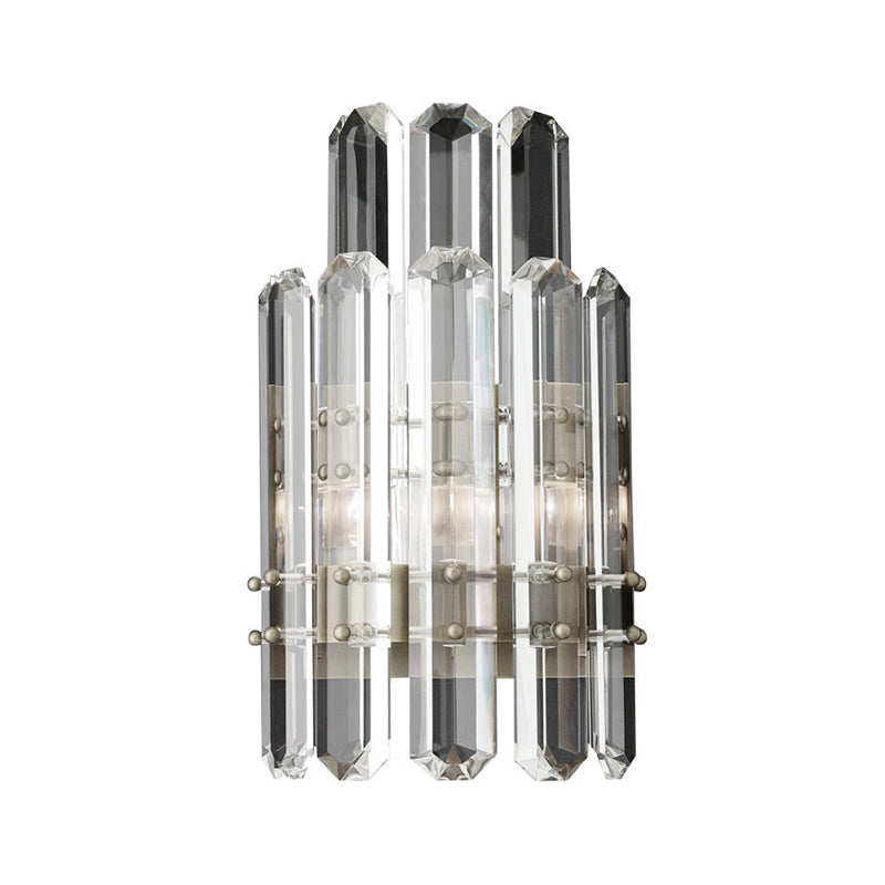 1/2-Bulb Bedside Wall Sconce Contemporary Style Chrome/Gold Wall Mounted Lamp with Clear Crystal Prism Clearhalo 'Art deco wall lights' 'Industrial wall lights' 'Industrial' 'Middle century wall lights' 'Modern wall lights' 'Modern' 'Tiffany' 'Wall Lamps & Sconces' 'Wall Lights' Lighting' 222290