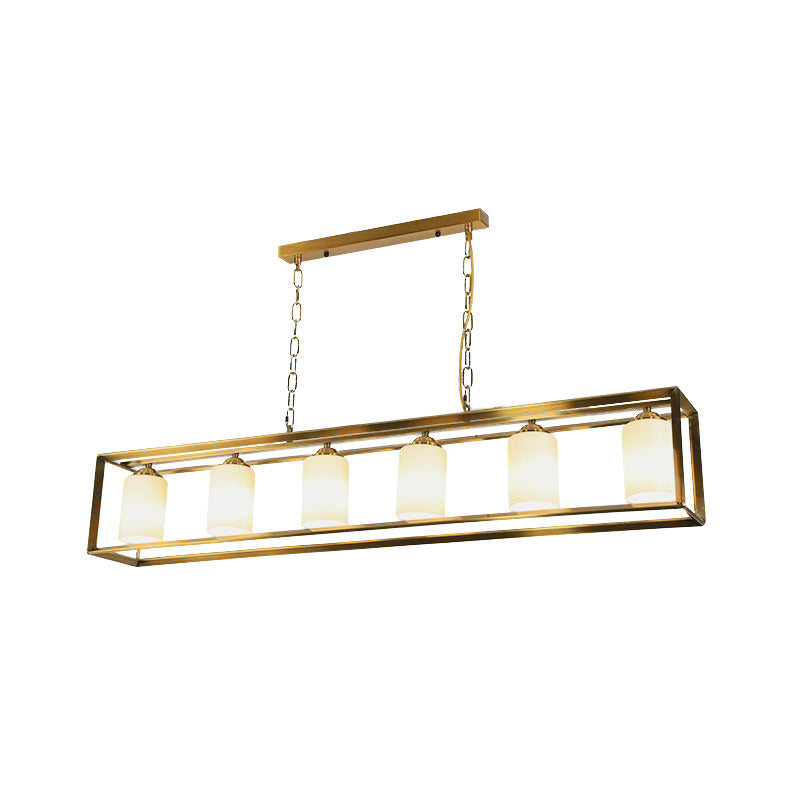 Black/Brass 5/6 Lights Island Light Fixture Traditional Opal Glass Rectangular Pendant Lighting Clearhalo 'Ceiling Lights' 'Close To Ceiling Lights' 'Glass shade' 'Glass' 'Island Lights' Lighting' 222292