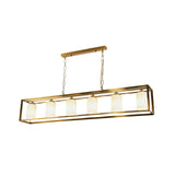 Black/Brass 5/6 Lights Island Light Fixture Traditional Opal Glass Rectangular Pendant Lighting Clearhalo 'Ceiling Lights' 'Close To Ceiling Lights' 'Glass shade' 'Glass' 'Island Lights' Lighting' 222292