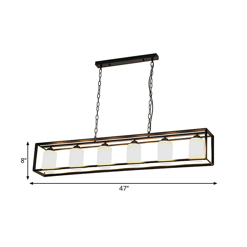 Black/Brass 5/6 Lights Island Light Fixture Traditional Opal Glass Rectangular Pendant Lighting Clearhalo 'Ceiling Lights' 'Close To Ceiling Lights' 'Glass shade' 'Glass' 'Island Lights' Lighting' 222301