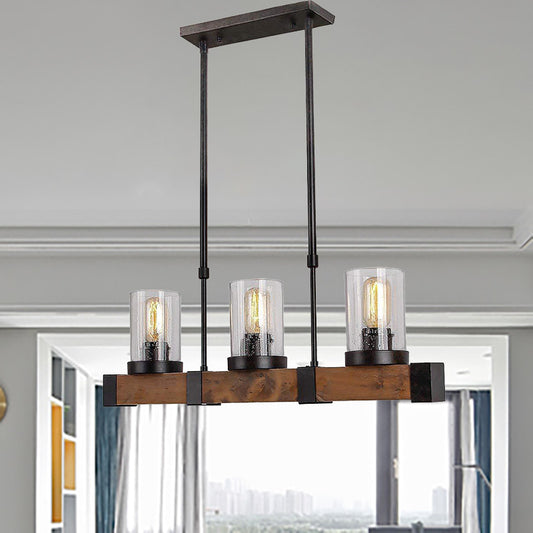 Cylinder Dining Room Pendant Light Fixture Traditional Clear Glass 3/6 Lights Black Hanging Lamp Kit 3 Black Clearhalo 'Ceiling Lights' 'Glass shade' 'Glass' 'Island Lights' 'Pendant Lights' Lighting' 222392