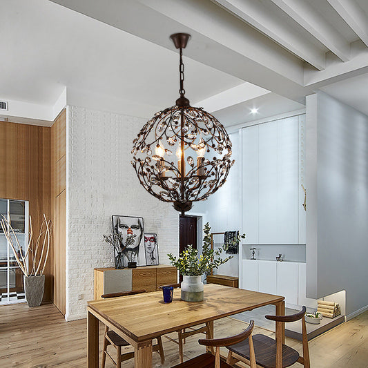 Crystal Globe Chandelier Contemporary 3 Bulbs Black/Bronze Hanging Pendant Light for Dining Room Clearhalo 'Ceiling Lights' 'Chandeliers' Lighting' options 222478