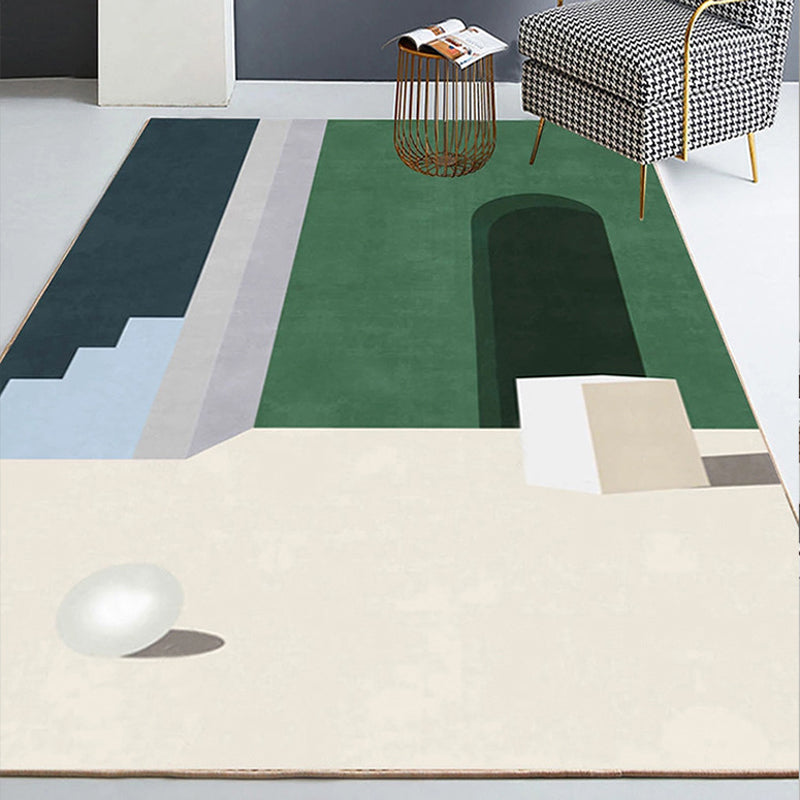 Multi Colored Trendy Rug Polypropylene Colorblock Area Carpet Non-Slip Backing Indoor for Bedroom Dark Green Clearhalo 'Area Rug' 'Rug' 2225398