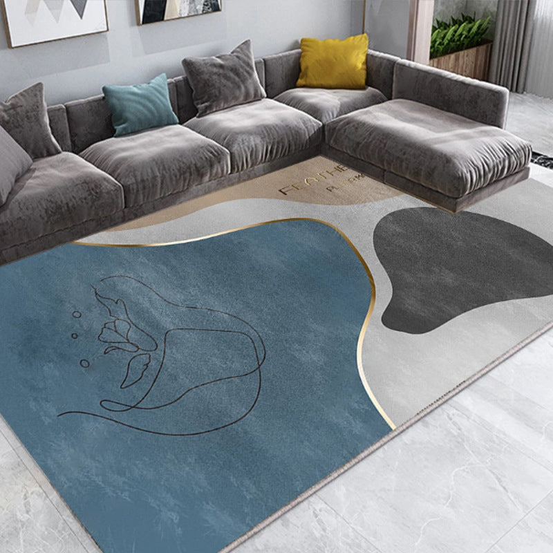 Multi Colored Western Rug Polypropylene Color Block Print Area Carpet Anti-Slip Backing Washable Rug for Bedroom Dark Blue Clearhalo 'Area Rug' 'Rug' 2225445