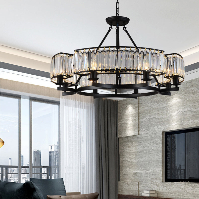5/8 Bulbs Bedroom Chandelier Modernism Black Hanging Pendant Light with Circular Crystal Shade 8 Black Clearhalo 'Ceiling Lights' 'Chandeliers' 'Glass shade' 'Glass' Lighting' 222554