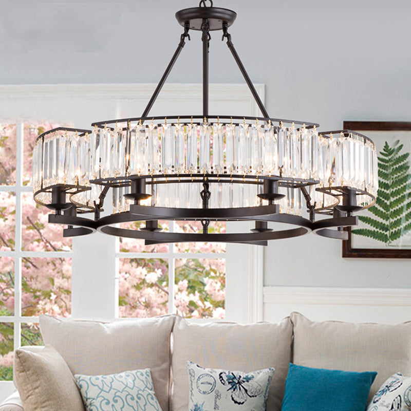 5/8 Bulbs Bedroom Chandelier Modernism Black Hanging Pendant Light with Circular Crystal Shade Clearhalo 'Ceiling Lights' 'Chandeliers' 'Glass shade' 'Glass' Lighting' 222555