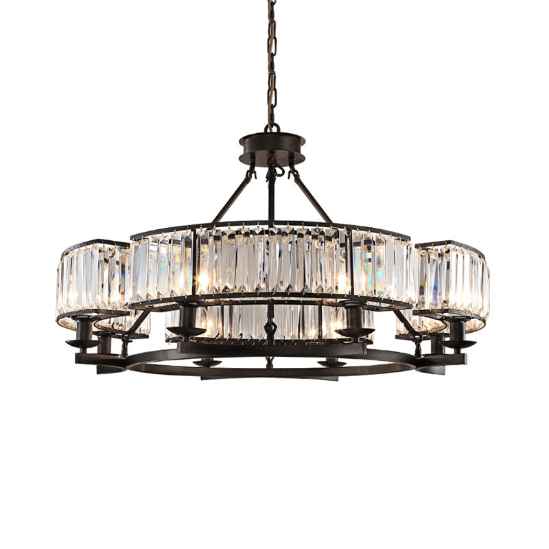 5/8 Bulbs Bedroom Chandelier Modernism Black Hanging Pendant Light with Circular Crystal Shade Clearhalo 'Ceiling Lights' 'Chandeliers' 'Glass shade' 'Glass' Lighting' 222556