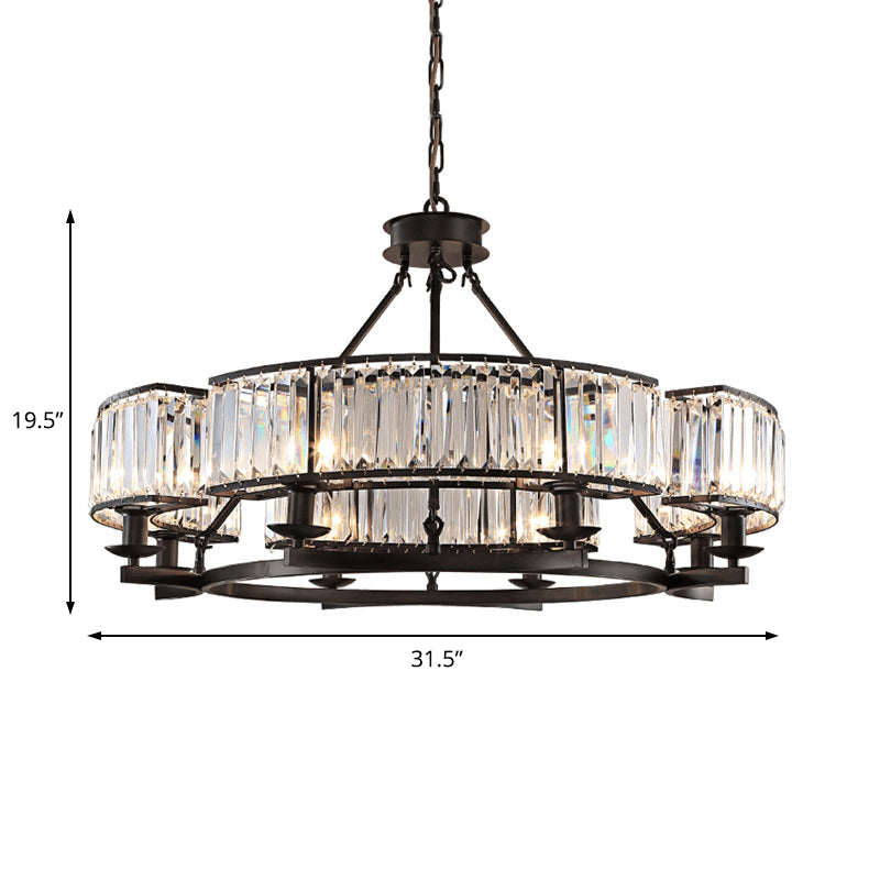 5/8 Bulbs Bedroom Chandelier Modernism Black Hanging Pendant Light with Circular Crystal Shade Clearhalo 'Ceiling Lights' 'Chandeliers' 'Glass shade' 'Glass' Lighting' 222557