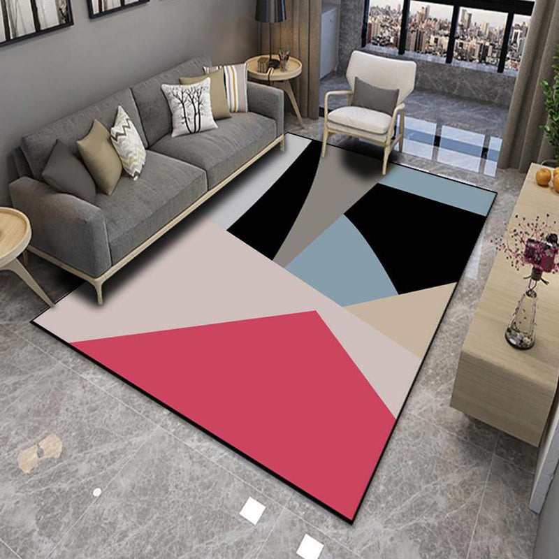 Modern Living Room Rug Multi Color Colorblock Area Carpet Polyster Non-Slip Machine Washable Rug Pink Clearhalo 'Area Rug' 'Rug' 2225599