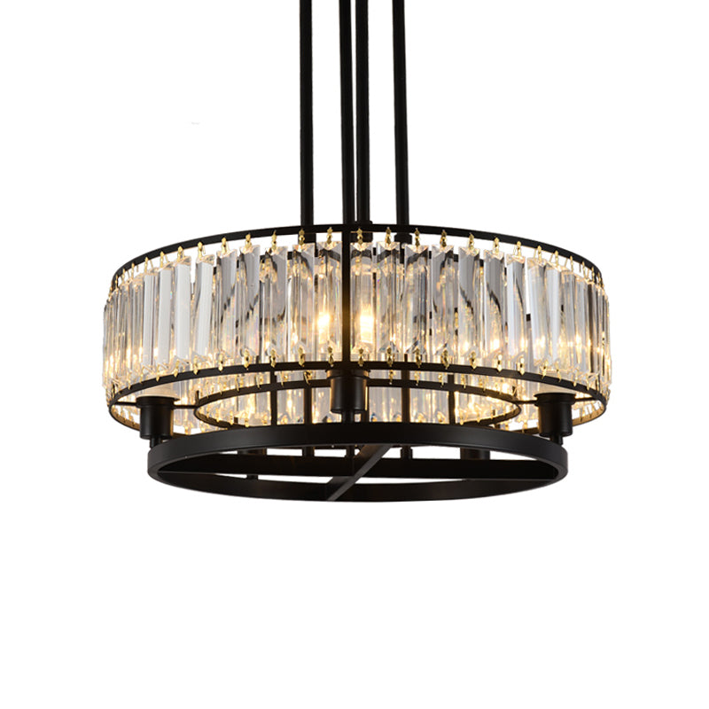 5/8 Bulbs Bedroom Chandelier Modernism Black Hanging Pendant Light with Circular Crystal Shade Clearhalo 'Ceiling Lights' 'Chandeliers' 'Glass shade' 'Glass' Lighting' 222560