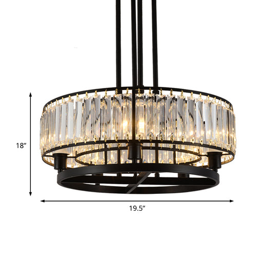 5/8 Bulbs Bedroom Chandelier Modernism Black Hanging Pendant Light with Circular Crystal Shade Clearhalo 'Ceiling Lights' 'Chandeliers' 'Glass shade' 'Glass' Lighting' 222561