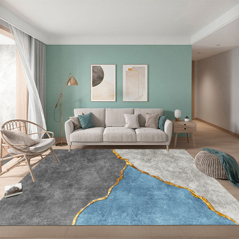 Calming Colorblock Rug Multi Color Cotton Blend Indoor Rug Anti-Slip Backing Machine Washable Carpet for Room Gray-Blue Clearhalo 'Area Rug' 'Rug' 2225674